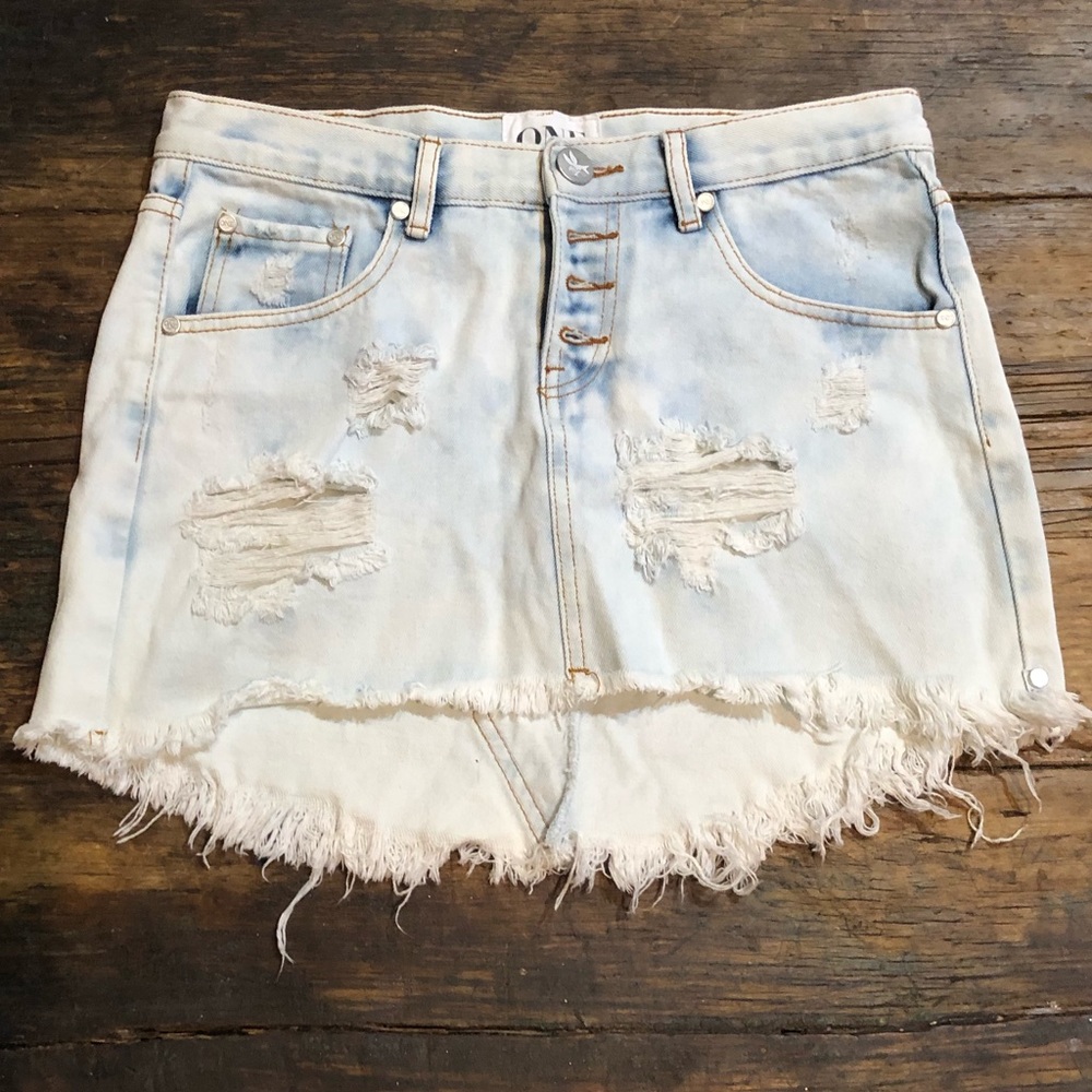 Distressed ONE by one teaspoon denim skirt